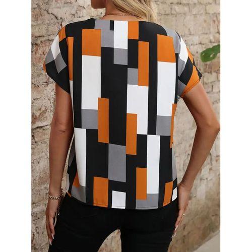 Kadın Kısa Kollu V Yakalı Yarasa Kollu Atlas Bluz