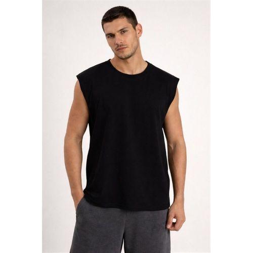 Mantius Oversize Bisiklet Yaka Erkek Atlet Kolsuz T-Shirt - Siyah