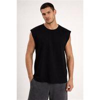 Mantius Oversize Bisiklet Yaka Erkek Atlet Kolsuz T-Shirt - Siyah