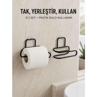 2’li Duvara Yapışkanlı Tuvalet Kağıtlığı Siyah Metal Pratik Rulo Tutucu