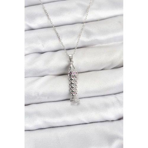 316L Çelik Zincir Gümüş Renk Balık Model Zirkon Taşlı Kadın Kolye