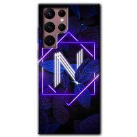 Galaxy S22 Ultra Kılıf HD Desen Baskılı Arka Kapak - Dark Neon Yaprak N Harfi + Kırılmaz Cam