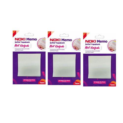 NOKİ YAPIŞKAN NOTLUK (75*75 mm) MEMO ŞEFFAF 50 Yaprak (POSTIT) ( 3 Adet )