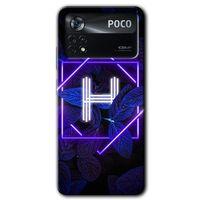 Poco x4 Pro Kılıf HD Desen Baskılı Arka Kapak - Dark Neon Yaprak H Harfi + Kırılmaz Cam