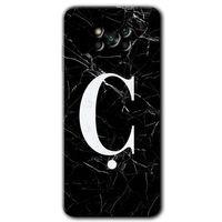 Poco x3 NFC Kılıf Baskılı Kapak - Siyah Mermer Desenli Ç Harfi + 5D Tam Kaplayan Cam