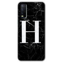 Vivo Y20 Kılıf HD Desen Baskılı Arka Kapak - Siyah Mermer Desenli H Harfi