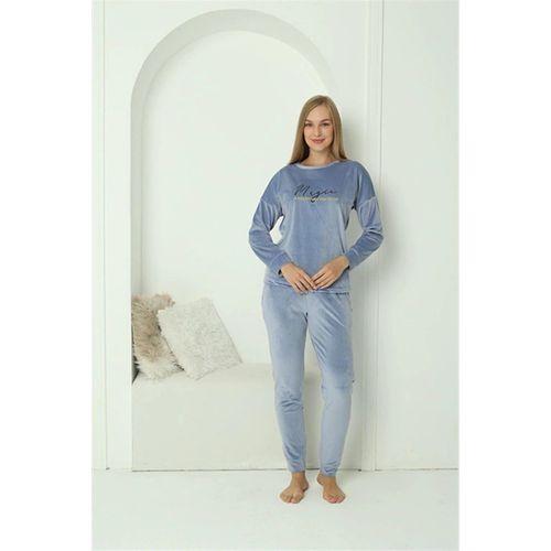 Kadın Kadife Mavi Pijama Takım