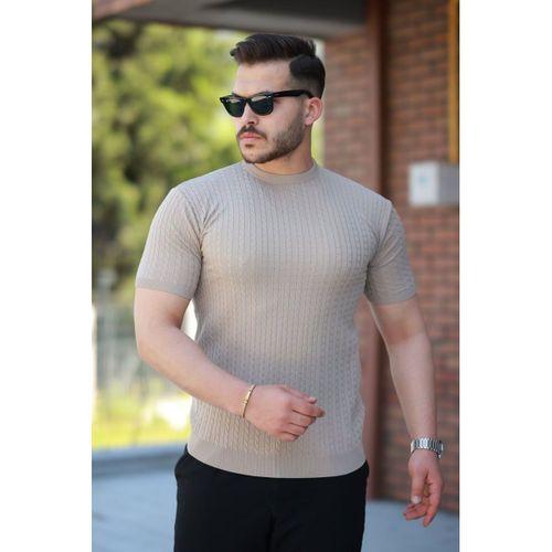 Erkek Bisiklet Yaka örgü Desenli Kısa örme Triko Kısa Kollu T-shirt