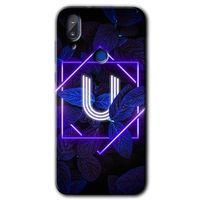 Vestel E5 HD Baskılı Kılıf + 9D Tam Ekran Koruyucu - Dark Neon Yaprak U Harfi