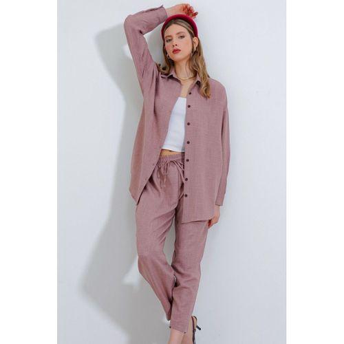 Gül Kurusu Oversize Keten Alt Üst Takım 6622