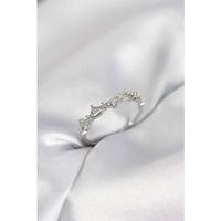 Zirkon Taşlı Pirinç Gümüş Renk Kadın Yüzük