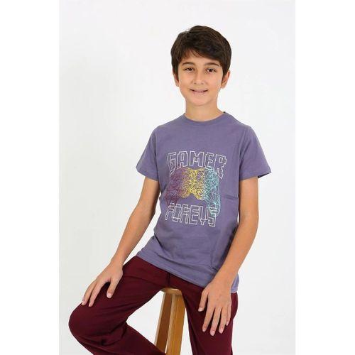 Erkek Çocuk Kısa Kol Penye Pijama Takım Mor