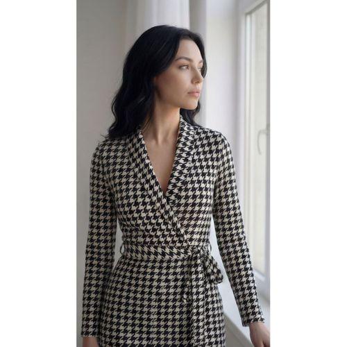 Kadın Uzun Kollu Kruvaze Yaka Bağlamalı Kemer Dalgıç Mini Boy Elbise