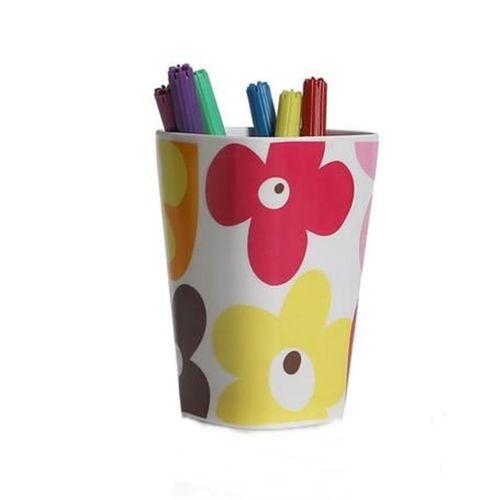 2 Adet Kalemlik Kırmızı Papatya Desenli Ofis Gereci 7X7X11Cm 300Ml