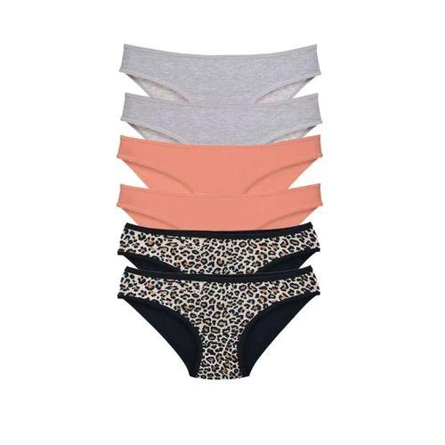 6 Adet Likralı Kadın Slip Külot Leopar Gri Pudra