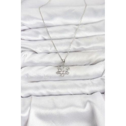 316L Çelik Zincir Gümüş Renk Kar Tanesi Model Zirkon Taşlı Kadın Kolye