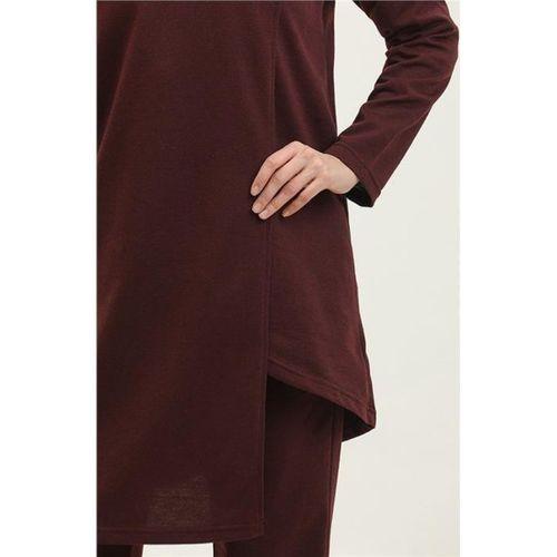 Kruvaze Bisiklet Yaka Sade Basic Tunik Panolon İkili Takım - 03076.020 - Mürdüm