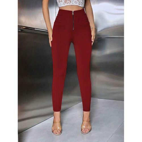 Kadın Yüksek Belli önden Fermuar Ve Nervur Detaylı Dalgıç Tayt