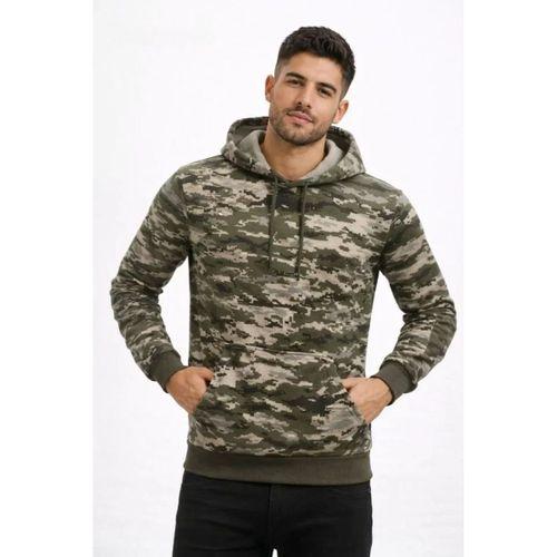 Erkek Kamuflaj Desenli 2 İplik 4 Mevsim Kapüşonlu Kanguru Cepli Hoodie Sweatshirt - Kamuflaj