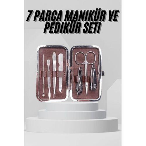 7 Parça Paslanmaz Çelik Manikür Ve Pedikür Seti Çantalı Profesyonel