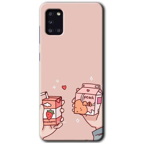 Samsung Galaxy A31 HD Baskılı Kılıf + 9D Tam Ekran Koruyucu - Meyveli Süt