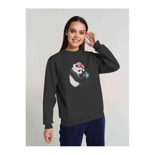 Kırmızı Başlıklı Panda Baskılı Füme Antrasit Kadın Sweatshirt