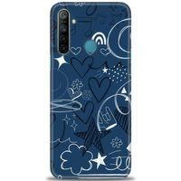 Realme 5i Kılıf HD Baskılı Kılıf - Notalar ve Kalpler Mavi + Tam Ekran Koruyucu