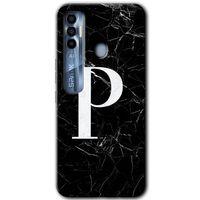 Potkal Hediye Fabrikası Tecno Spark 7 Pro Kılıf HD Desen Baskılı Arka Kapak - Siyah Mermer Desenli P Harfi