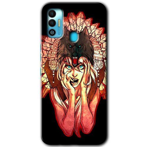 Tecno Spark 7T HD Baskılı Kılıf + 9D Tam Ekran Koruyucu - Kurt Kız