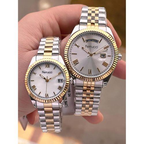Ferrucci Çiftlere Özel Çelik Kordon Takvimli Kadran Sevgili Kombini Özel Çift Saati CFT.13029C01