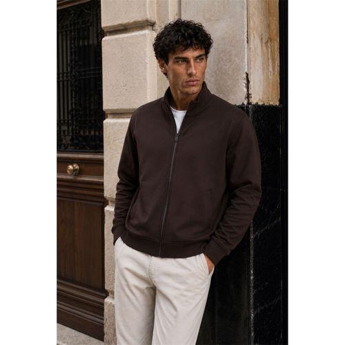 Nova Pike Dokulu Regular Fit Fermuarlı Erkek Sweatshirt - Kahve