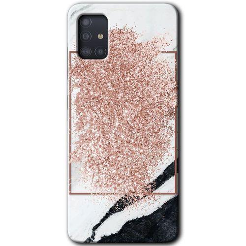 MRCİLETİSİM Samsung Galaxy A51 Kılıf HD Desen Baskılı Arka Kapak + Temperli Cam - Simli Mermer