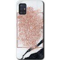 MRCİLETİSİM Samsung Galaxy A51 Kılıf HD Desen Baskılı Arka Kapak + Temperli Cam - Simli Mermer