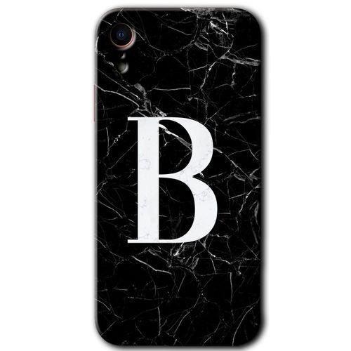 MRCİLETİSİM iPhone XR Kılıf HD Desen Baskılı Arka Kapak + Temperli Cam - Siyah Mermer Desenli B Harfi