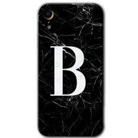 MRCİLETİSİM iPhone XR Kılıf HD Desen Baskılı Arka Kapak + Temperli Cam - Siyah Mermer Desenli B Harfi