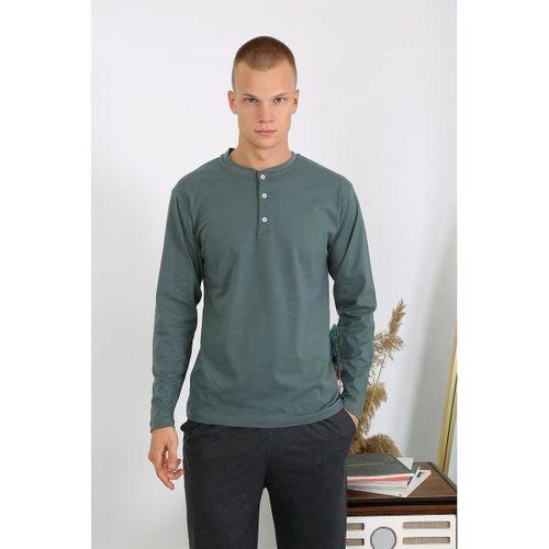 Erkek Penye Uzun Kol Pijama Takımı Haki
