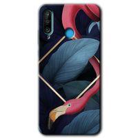Huawei P30 Lite Kılıf Baskılı Kapak - Flamingo Yaprak +Tam Ekran Koruyucu