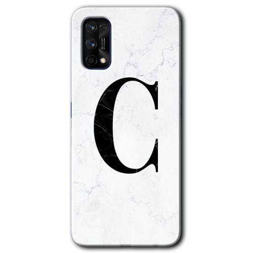 Potkal Hediye Fabrikası Realme 7 Pro Kılıf HD Desen Baskılı Arka Kapak - Beyaz Mermer Desenli C Harfi