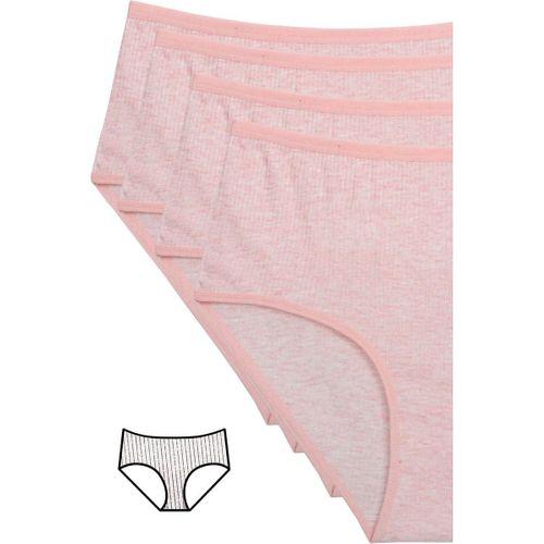 4'lü Yeni Seri Renkli Yüksek Bel Fitilli Ribana Bato Külot Pembe