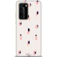 Huawei P40 Pro Kılıf HD Baskılı Kılıf - Pembe Lacivert + Tam Ekran Koruyucu
