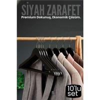 10'lu Lüks Siyah Elbise Ceket Askısı - Ergonomik & Kaymaz Plastik Askı Seti -  Ahşap Görünümlü