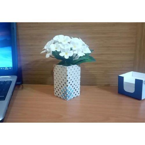 2 Adet Vazo Dahil,Vazoda Çiçek,Beyaz Yapay Çiçek,Vazo Dekoratif  Puanlı Poliresin 6X6X15Cm
