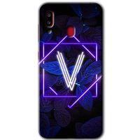 Potkal Hediye Fabrikası Samsung Galaxy A30 HD Baskılı Kılıf + 9D Tam Ekran Koruyucu - Dark Neon Yaprak V Harfi