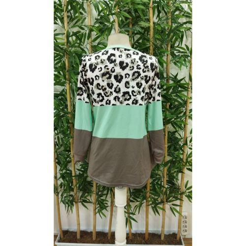 Kadın Uzun Kollu V Yakalı Leopar Baskılı şardonlu Dalgıç Bluz