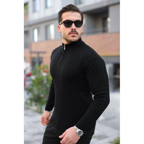 Erkek Örgü Desen Zip Yaka Triko