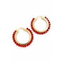 Kristal Boncuk Halka Küpe - Kırmızı