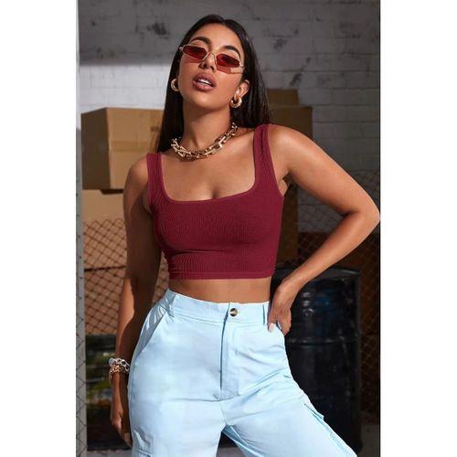 Kadın Bordo Kalın Askılı Crop Top Büstiyer
