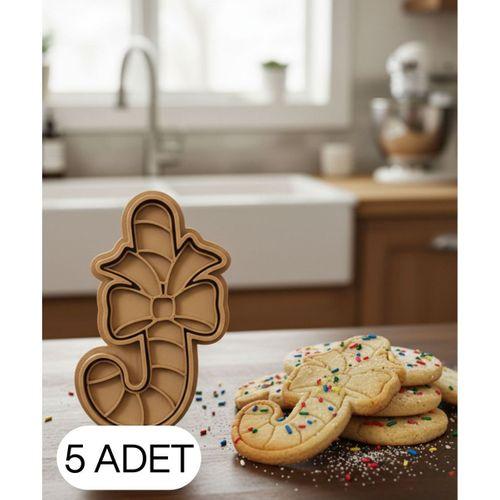 5Li Fiyonk Detaylı Noel Şekeri Baston Şekillendirici Kalıp Kurabiye Hamur Kesici Seti