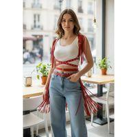 Kırmızı Kadın Kemer Zımbalı Omuz Detaylı Vücut Aksesuarı - Brf1005