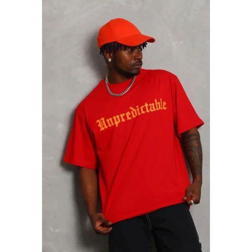 Erkek Baskılı T-Shirt Kısa Kol Bisiklet Yaka Regular Fit Rahat Kalıp Günlük Tişört - Kırmızı